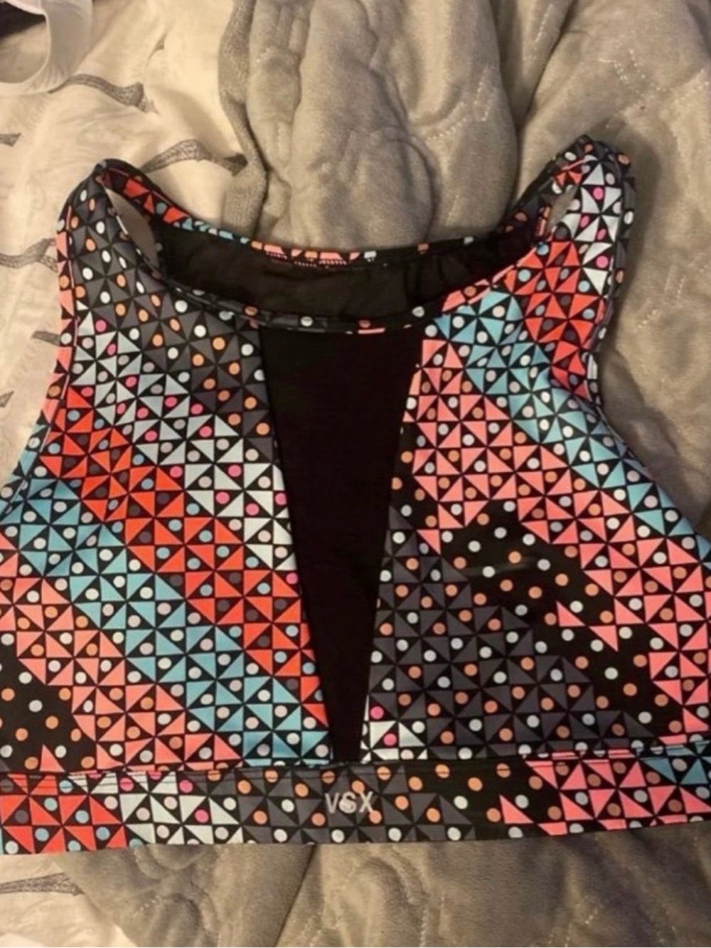 Victoria's Secret VSX Geometric Print Sports Bra - Coral, Teal, Black